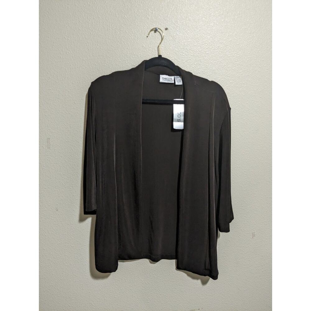 Chico's Travelers NWT Mea Jacket Sz 1 Chocolate Chip Slinky Knit Open Front